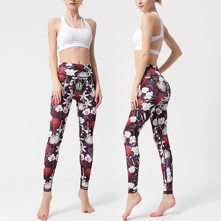 Pantalones de yoga para mujer, leggings de cintura alta, de fitness, de ejercicio deportivo, con impresión de pétalos de flores coloridas de Buddha Stones. - image 2
