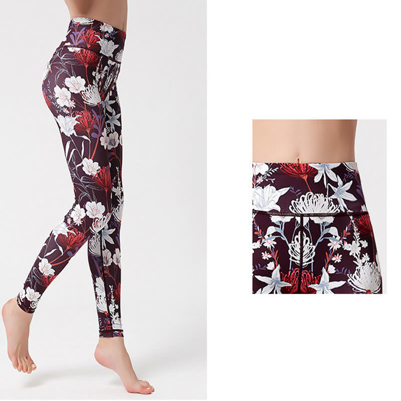 Pantalones de yoga para mujer, leggings de cintura alta, de fitness, de ejercicio deportivo, con impresión de pétalos de flores coloridas de Buddha Stones. - image 3
