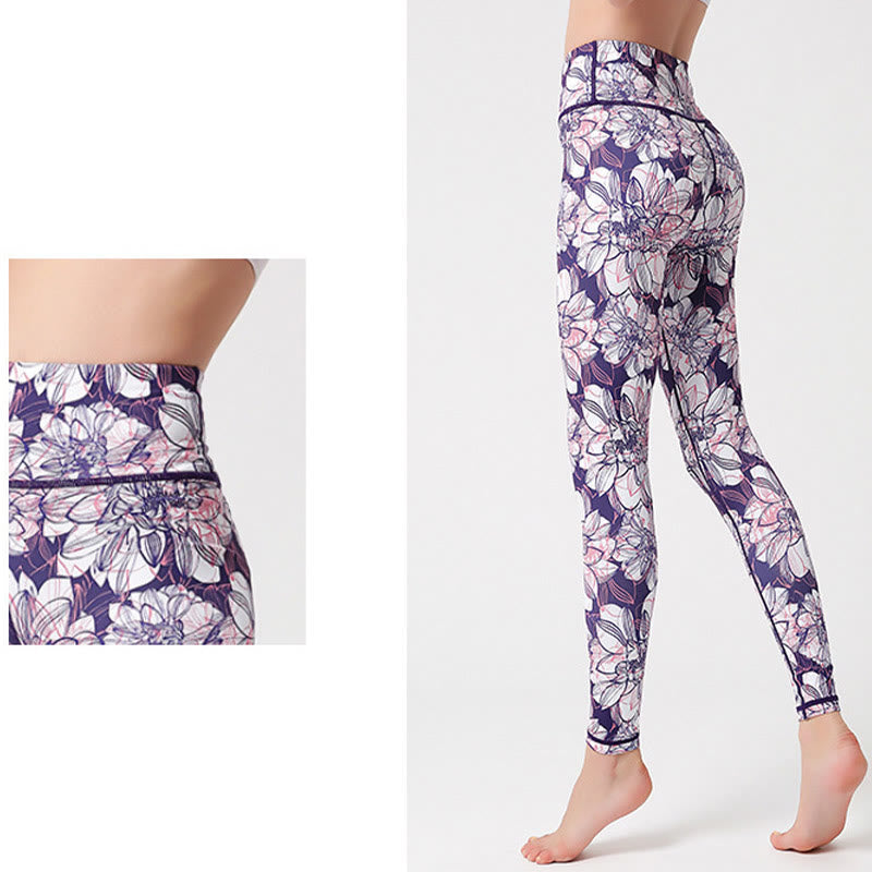 Pantalones de yoga para mujer, leggings de cintura alta, de fitness, de ejercicio deportivo, con impresión de pétalos de flores coloridas de Buddha Stones. - image 6