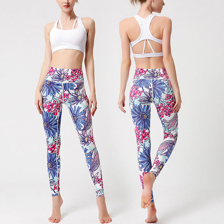 Pantalones de yoga para mujer, leggings de cintura alta, de fitness, de ejercicio deportivo, con impresión de pétalos de flores coloridas de Buddha Stones. - image 8