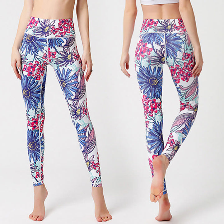 Pantalones de yoga para mujer, leggings de cintura alta, de fitness, de ejercicio deportivo, con impresión de pétalos de flores coloridas de Buddha Stones. - image 11