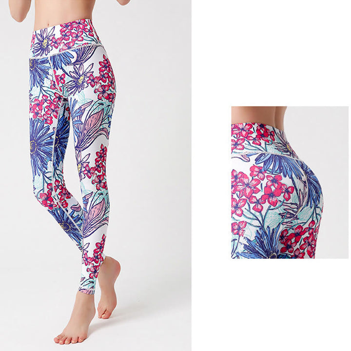 Pantalones de yoga para mujer, leggings de cintura alta, de fitness, de ejercicio deportivo, con impresión de pétalos de flores coloridas de Buddha Stones. - image 12