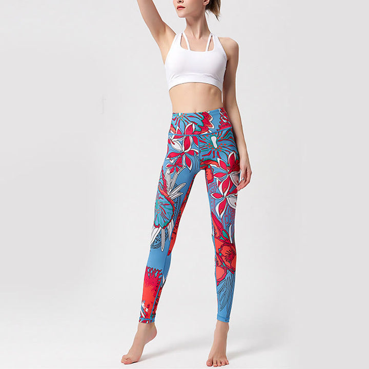 Pantalones de yoga para mujer, leggings de cintura alta, de fitness, de ejercicio deportivo, con impresión de pétalos de flores coloridas de Buddha Stones. - image 18