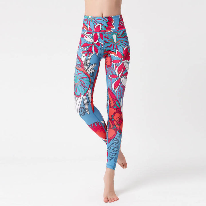 Pantalones de yoga para mujer, leggings de cintura alta, de fitness, de ejercicio deportivo, con impresión de pétalos de flores coloridas de Buddha Stones. - image 14