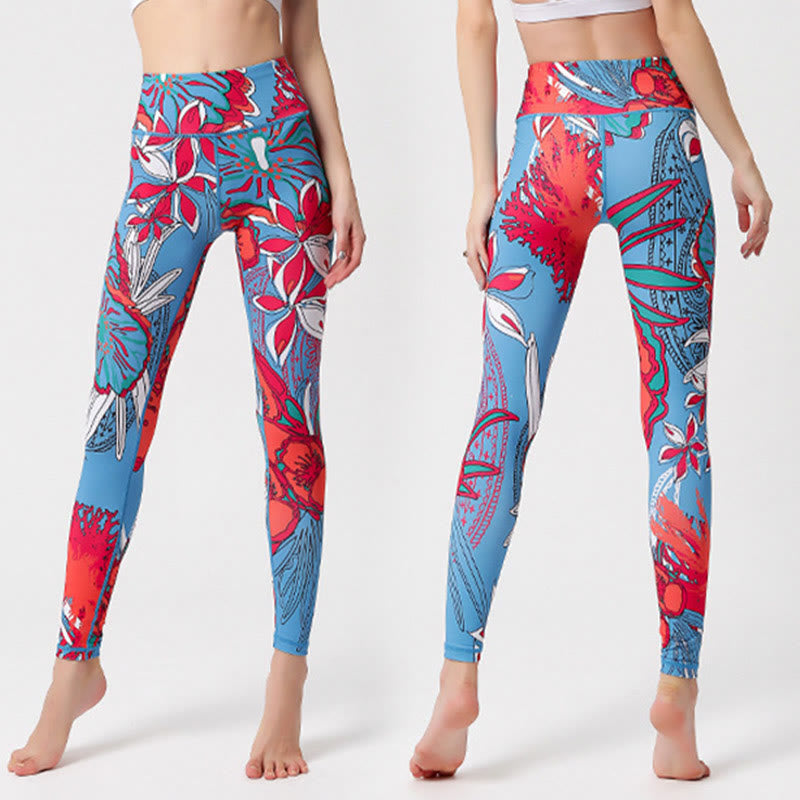 Pantalones de yoga para mujer, leggings de cintura alta, de fitness, de ejercicio deportivo, con impresión de pétalos de flores coloridas de Buddha Stones. - image 16