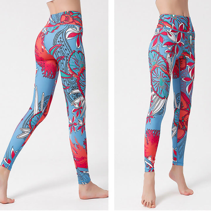 Pantalones de yoga para mujer, leggings de cintura alta, de fitness, de ejercicio deportivo, con impresión de pétalos de flores coloridas de Buddha Stones. - image 17