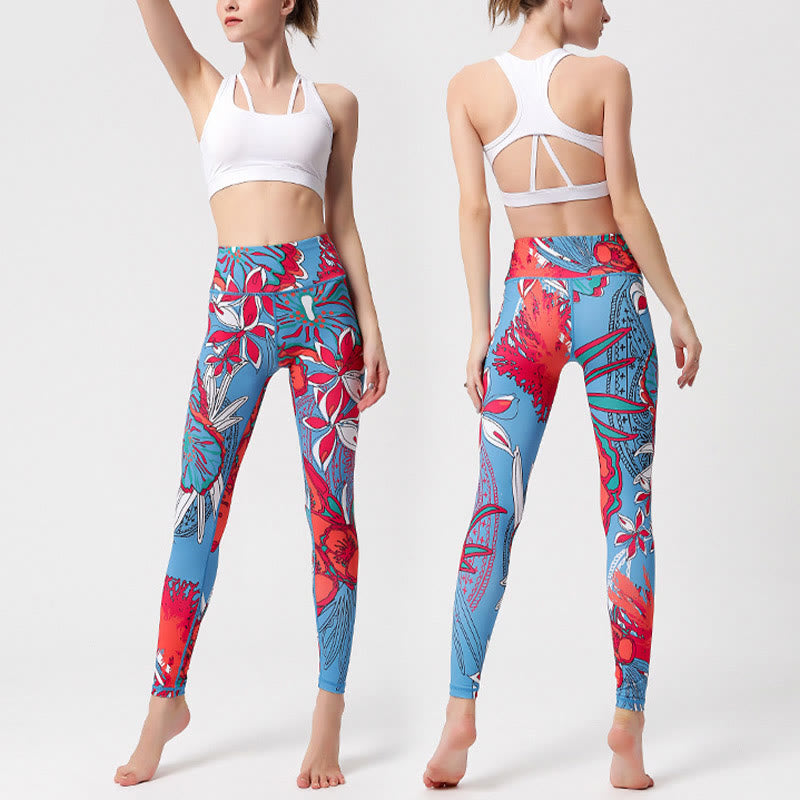 Pantalones de yoga para mujer, leggings de cintura alta, de fitness, de ejercicio deportivo, con impresión de pétalos de flores coloridas de Buddha Stones. - image 19