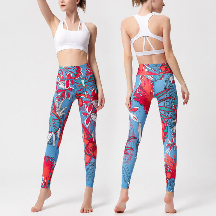 Pantalones de yoga para mujer, leggings de cintura alta, de fitness, de ejercicio deportivo, con impresión de pétalos de flores coloridas de Buddha Stones. - image 19