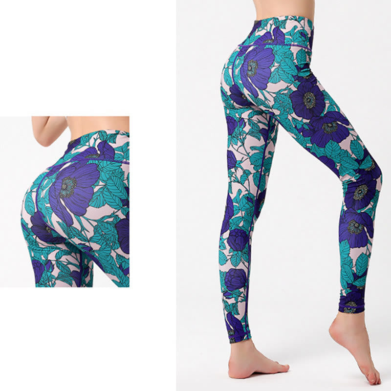 Pantalones de yoga para mujer, leggings de cintura alta, de fitness, de ejercicio deportivo, con impresión de pétalos de flores coloridas de Buddha Stones. - image 26