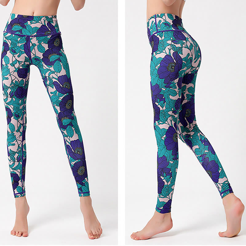Pantalones de yoga para mujer, leggings de cintura alta, de fitness, de ejercicio deportivo, con impresión de pétalos de flores coloridas de Buddha Stones. - image 25