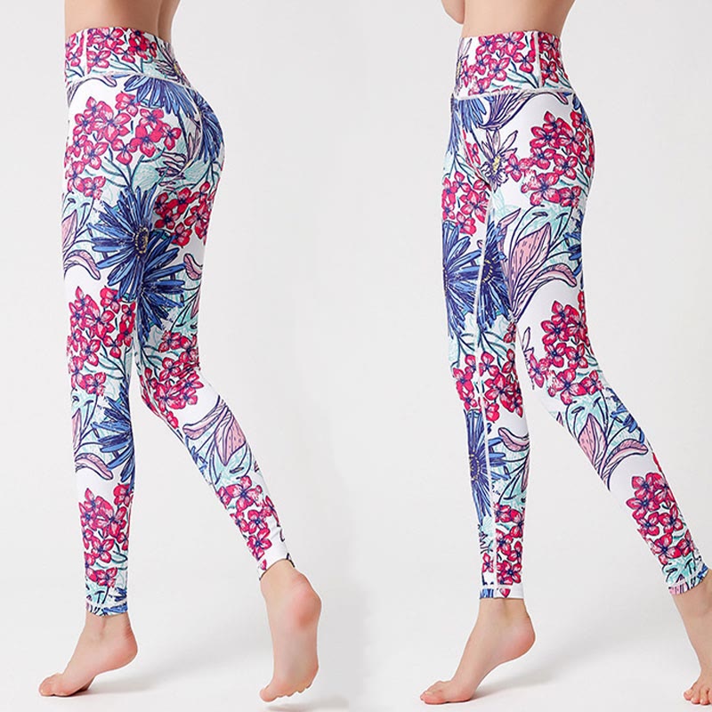 Pantalones de yoga para mujer, leggings de cintura alta, de fitness, de ejercicio deportivo, con impresión de pétalos de flores coloridas de Buddha Stones. - image 10