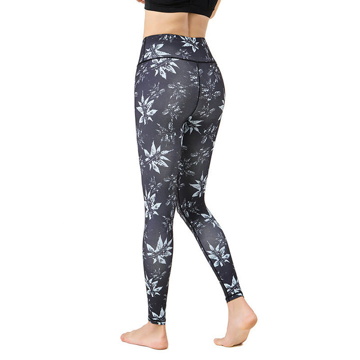 Buddha Stones deportivas leggings de cintura alta con estampado de hoja de arce, pantalones de yoga para mujeres - image 6