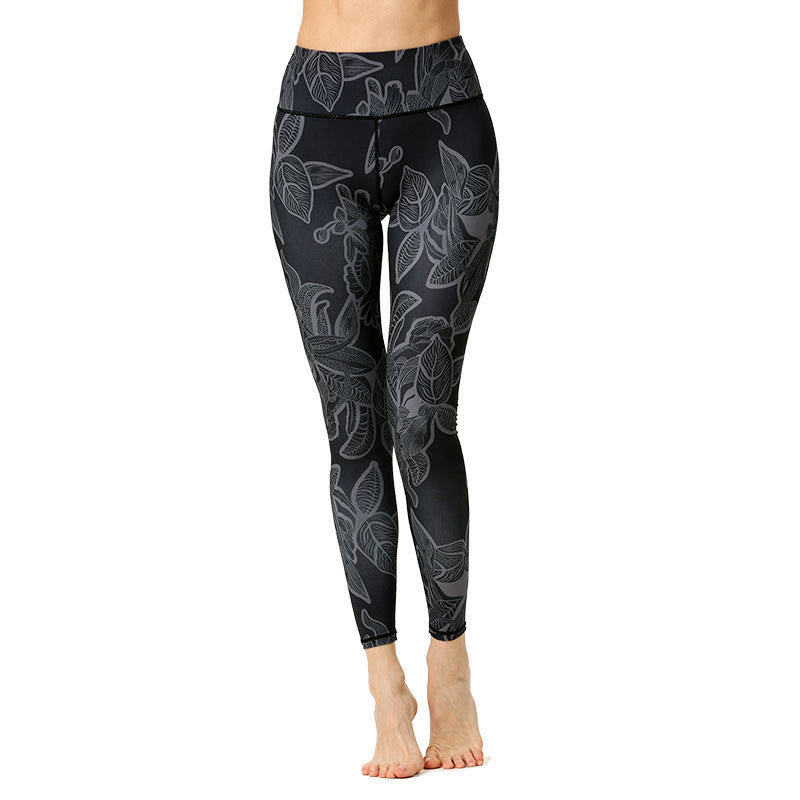 Leggings deportivos de fitness con estampado de hojas simples para mujeres Buddha Stones - image 9