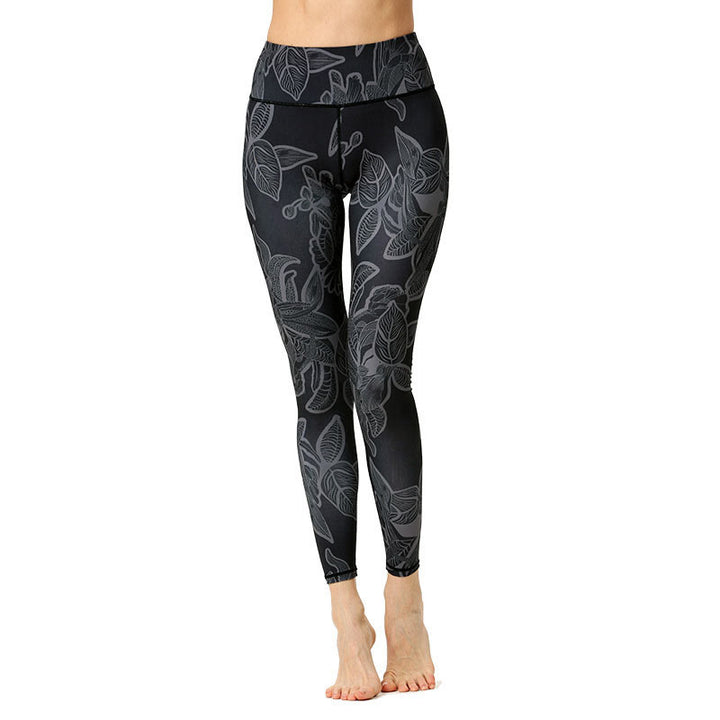 Leggings deportivos de fitness con estampado de hojas simples para mujeres Buddha Stones - image 9