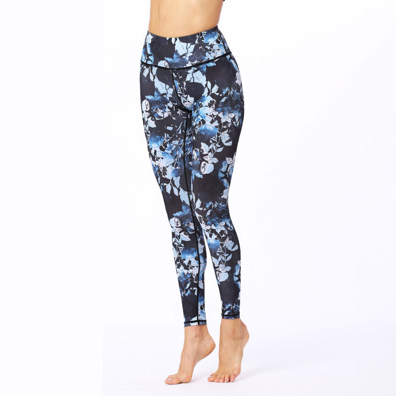 Leggings deportivos de fitness con estampado de hojas simples para mujeres Buddha Stones - image 3