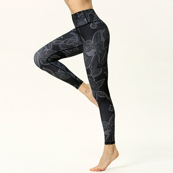 Leggings deportivos de fitness con estampado de hojas simples para mujeres Buddha Stones - image 7