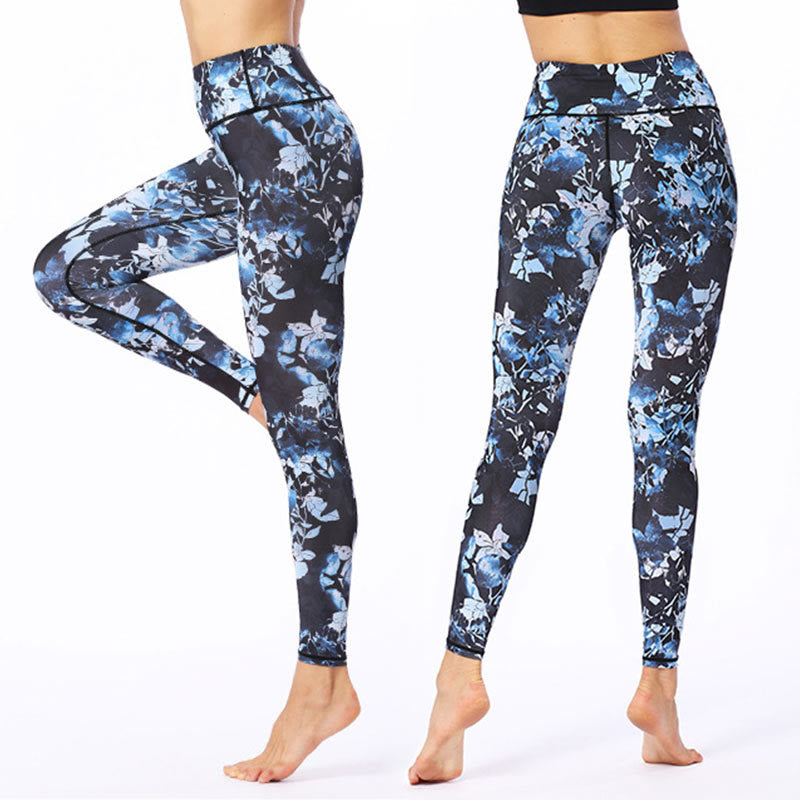 Leggings deportivos de fitness con estampado de hojas simples para mujeres Buddha Stones - Celeste - US8-10, UK/AU12-14, EU40-42 (XL) - image 0
