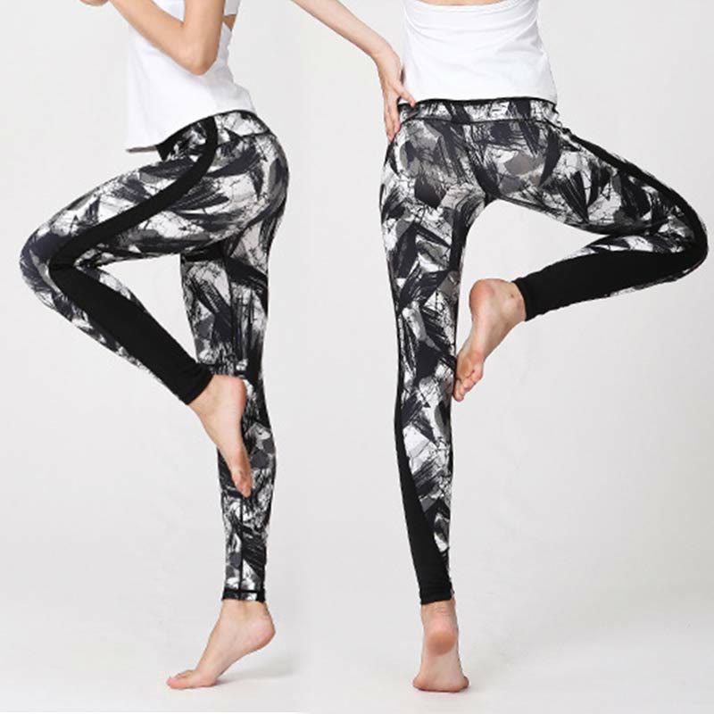 Leggings deportivos de malla para fitness con impresión de líneas de pincel negro y blanco Buddha Stones, pantalones de yoga para mujeres - image 6