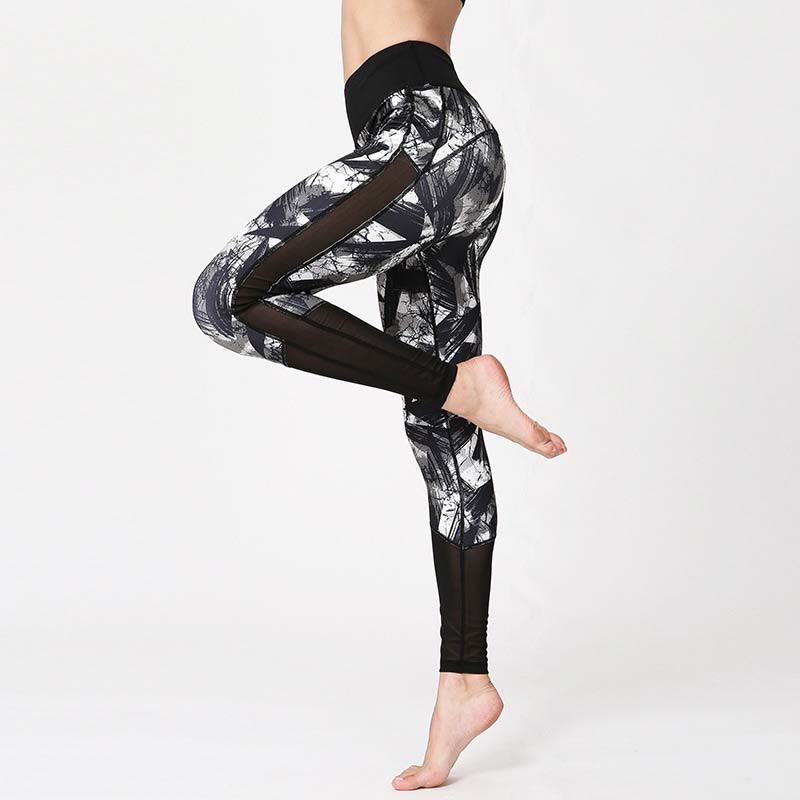 Leggings deportivos de malla para fitness con impresión de líneas de pincel negro y blanco Buddha Stones, pantalones de yoga para mujeres - image 3