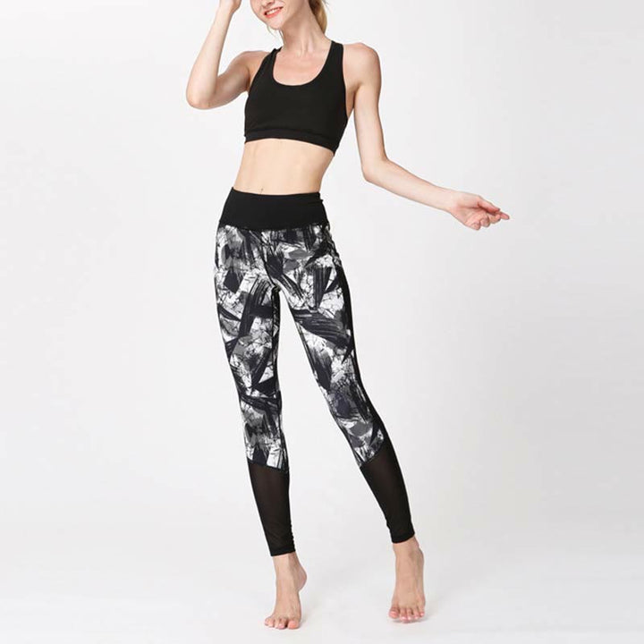 Leggings deportivos de malla para fitness con impresión de líneas de pincel negro y blanco Buddha Stones, pantalones de yoga para mujeres - image 8