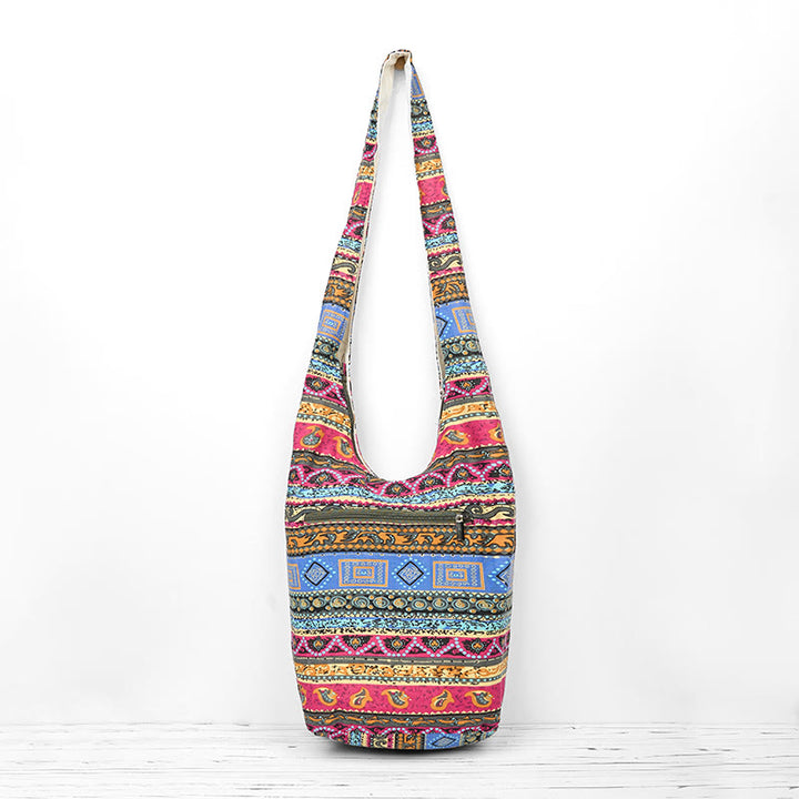 Bolso bandolera de algodón con rayas de colores Buddha Stones
