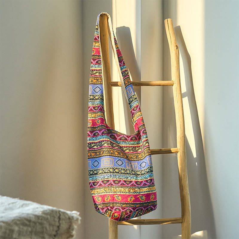 Bolso bandolera de algodón con rayas de colores Buddha Stones