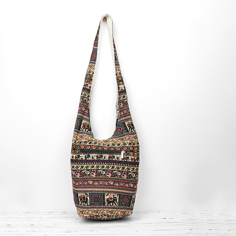 Bolso bandolera de algodón con rayas de elefante Buddha Stones