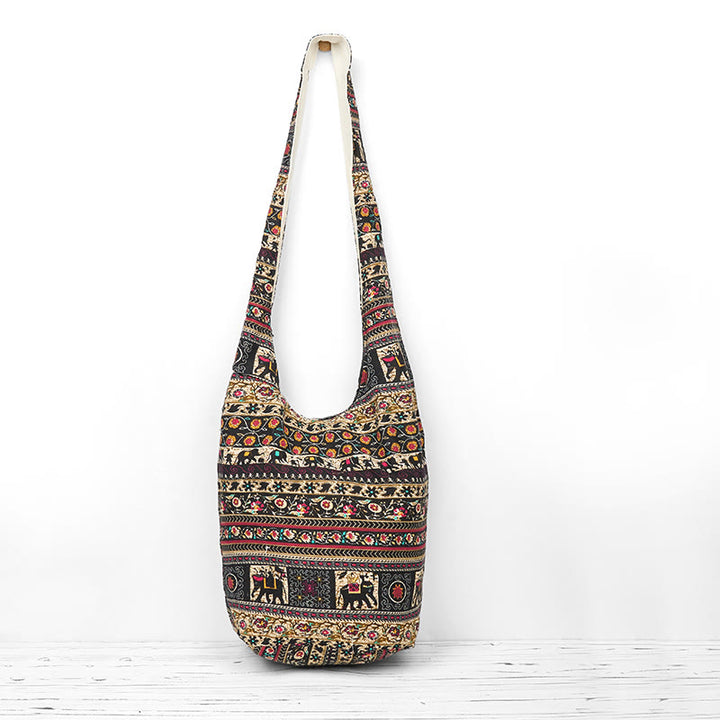 Bolso bandolera de algodón con rayas de elefante Buddha Stones