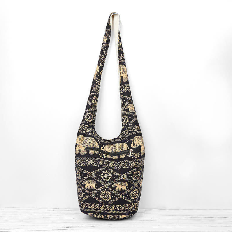 Bolso bandolera de algodón con rayas de elefante Buddha Stones