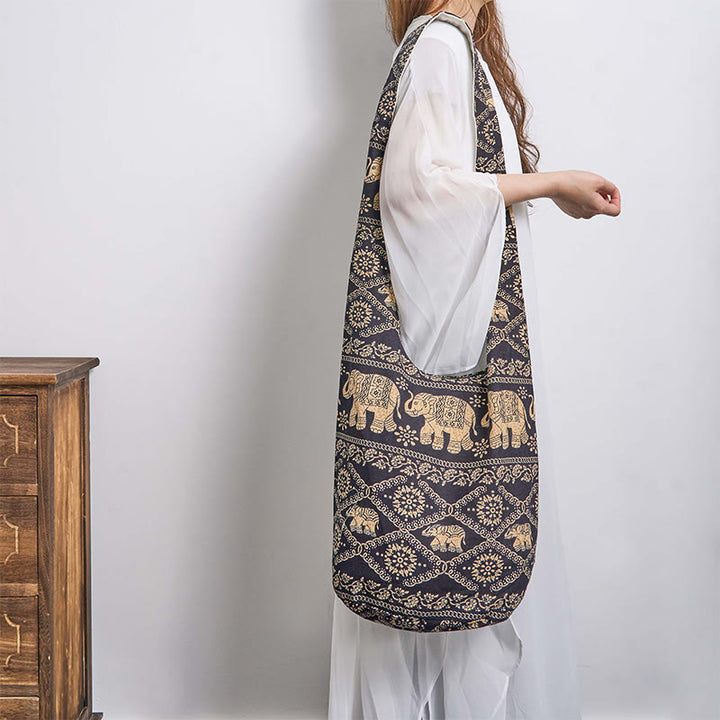 Bolso bandolera de algodón con rayas de elefante Buddha Stones