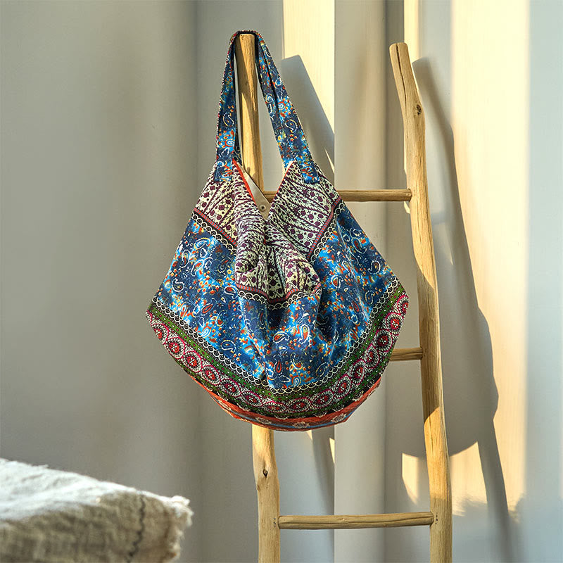 Bolso de Hombro de Algodón con Patrón de Rayas de Colores Buddha Stones - Naranja Azul 50*20*40cm - image 1