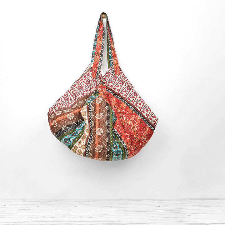 Bolso de Hombro de Algodón con Patrón de Rayas de Colores Buddha Stones