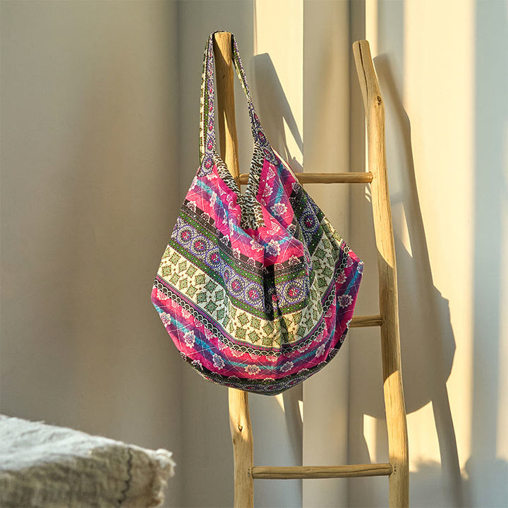 Bolso de Hombro de Algodón con Patrón de Rayas de Colores Buddha Stones - Morado 50*20*40 cm - image 11