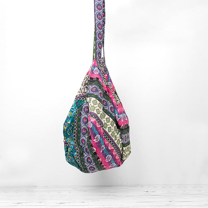 Bolso de Hombro de Algodón con Patrón de Rayas de Colores Buddha Stones - image 14