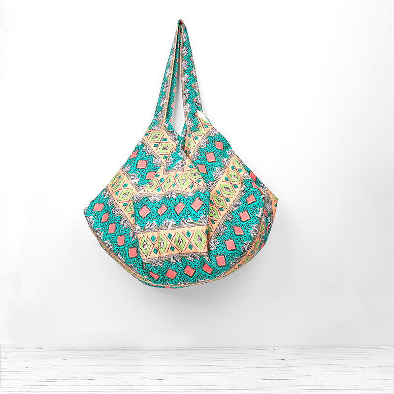 Bolso de Hombro de Algodón con Patrón de Rayas de Colores Buddha Stones