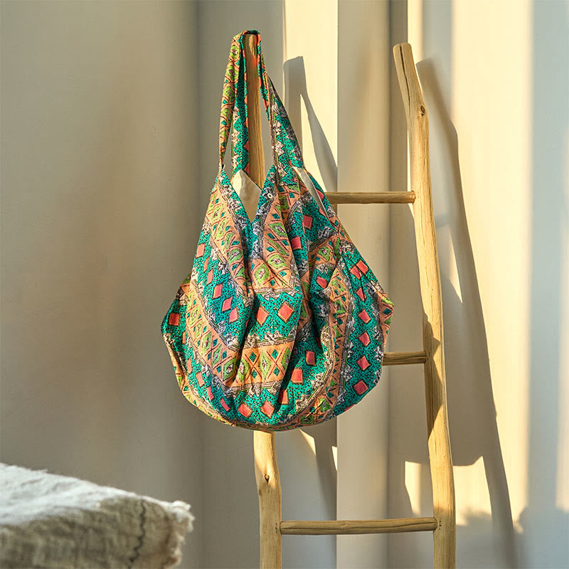 Bolso de Hombro de Algodón con Patrón de Rayas de Colores Buddha Stones - Verde 50*20*40 cm - image 17