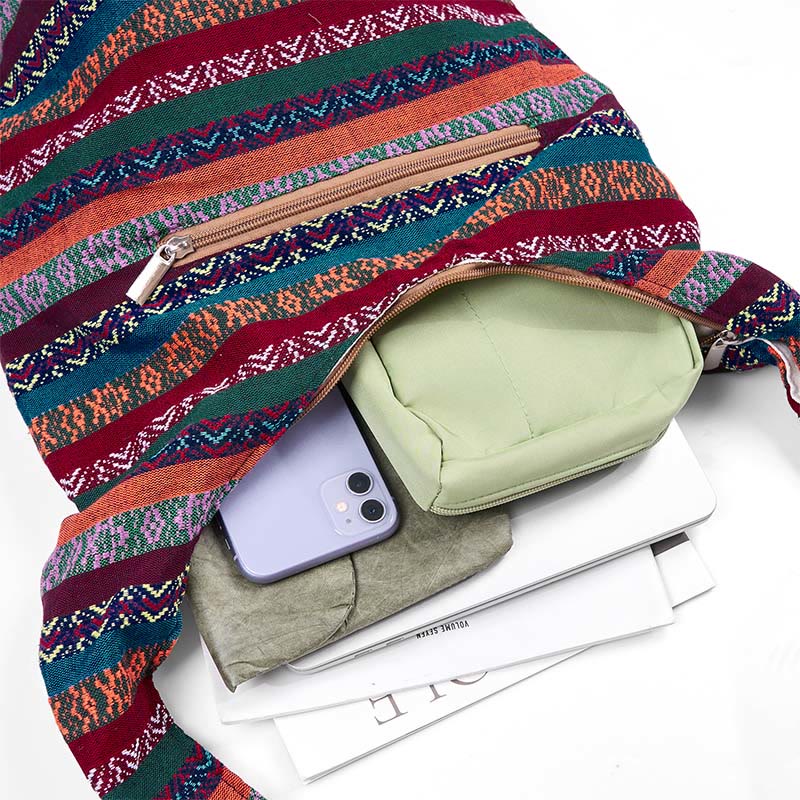 Bolso bandolera de algodón con patrón de rayas geométricas coloreadas Buddha Stones