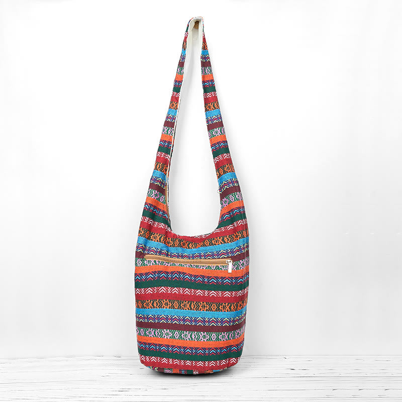 Bolso bandolera de algodón con patrón de rayas geométricas coloreadas Buddha Stones