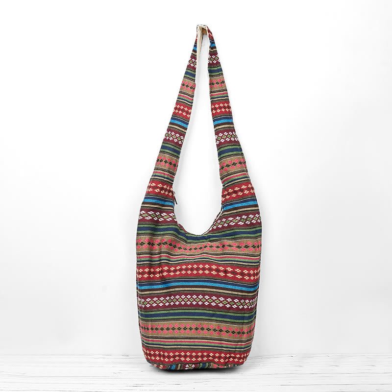 Bolso bandolera de algodón con patrón de rayas geométricas coloreadas Buddha Stones