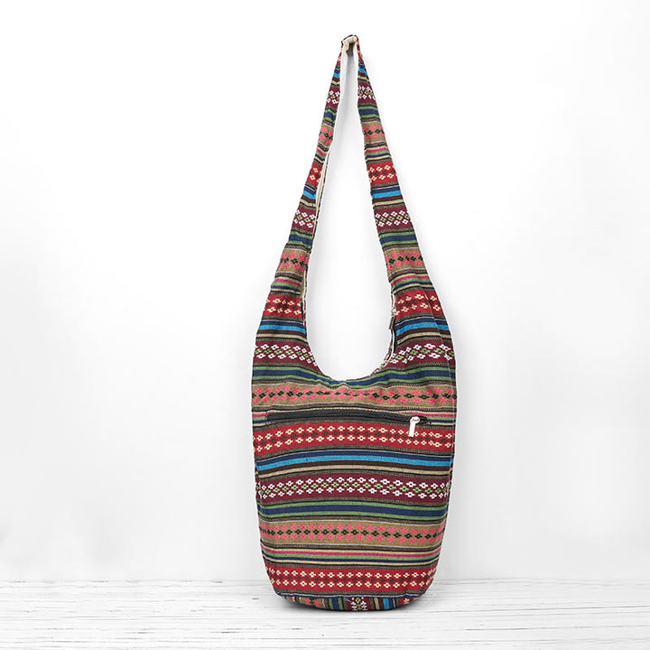 Bolso bandolera de algodón con patrón de rayas geométricas coloreadas Buddha Stones