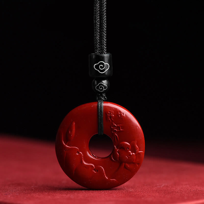 Collar de Bendición de Piedra de Buda Natural Cinabrio Flor de Loto Paz Botón Colgante - Loto cinabrio - image 6