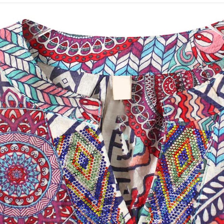 Camisa de Mujer con Mandala Geométrico de Media Abotonadura de Buddha Stones