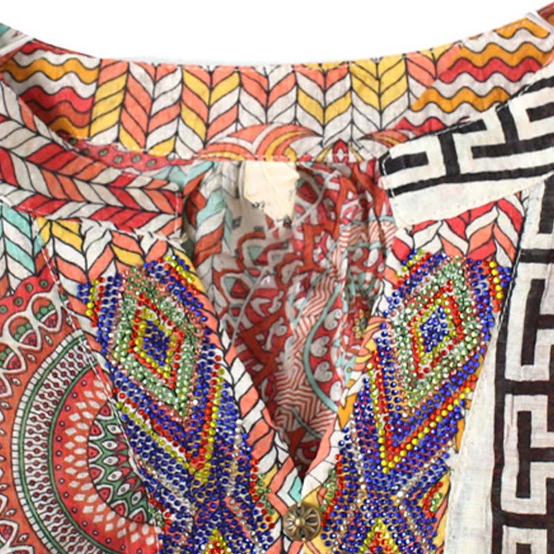 Camisa de Mujer con Mandala Geométrico de Media Abotonadura de Buddha Stones