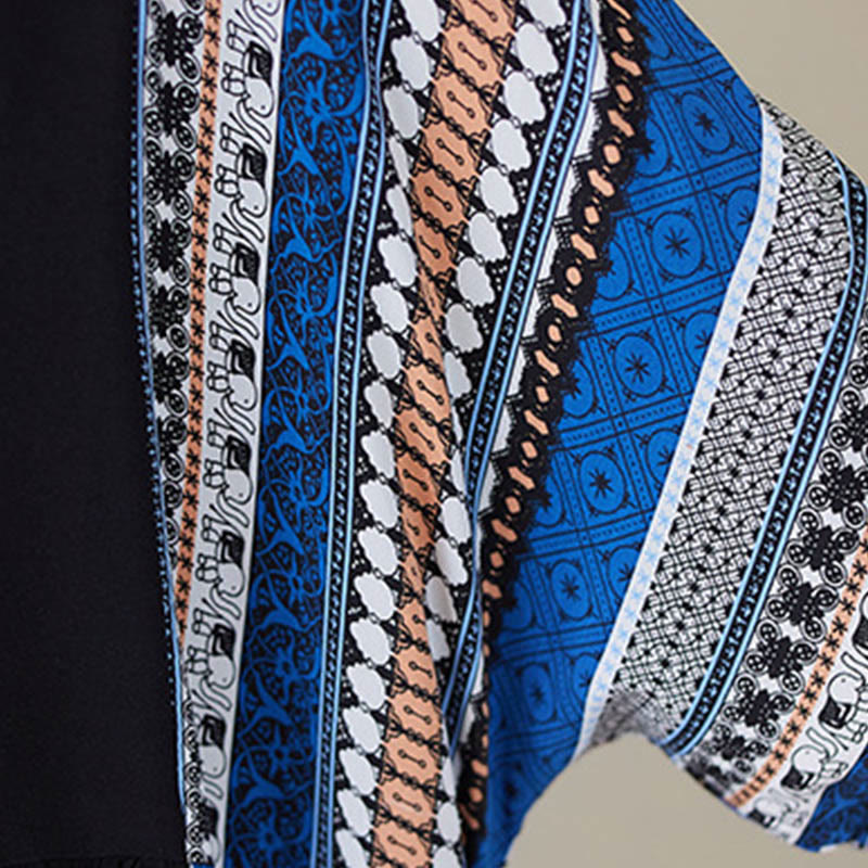 Vestido midi de manga corta con bolsillos y rayas negras y azules de Buddha Stones - image 10