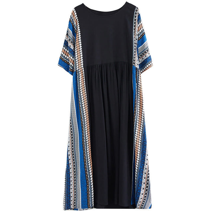 Vestido midi de manga corta con bolsillos y rayas negras y azules de Buddha Stones - image 5