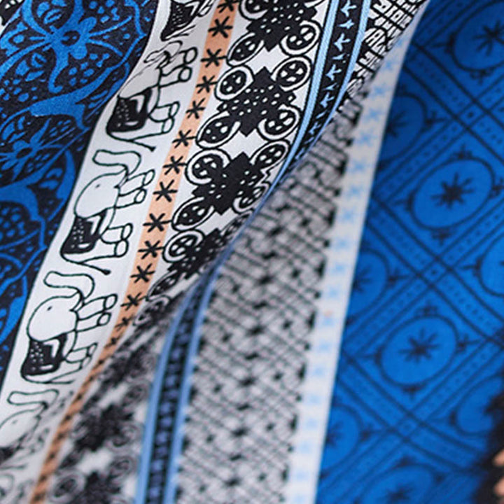 Vestido midi de manga corta con bolsillos y rayas negras y azules de Buddha Stones - image 8