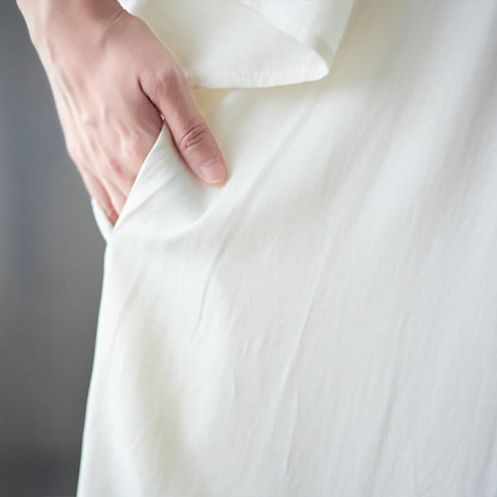 Vestido midi con bordado de Buddha Stones, dobladillo con volantes y bolsillos - image 9