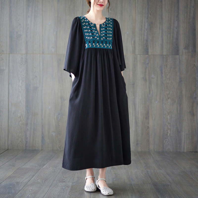 Vestido midi con bordado de Buddha Stones, dobladillo con volantes y bolsillos - Negro - F (Apto para US4-12; UK/AU8-16; UE 36-44) - image 21