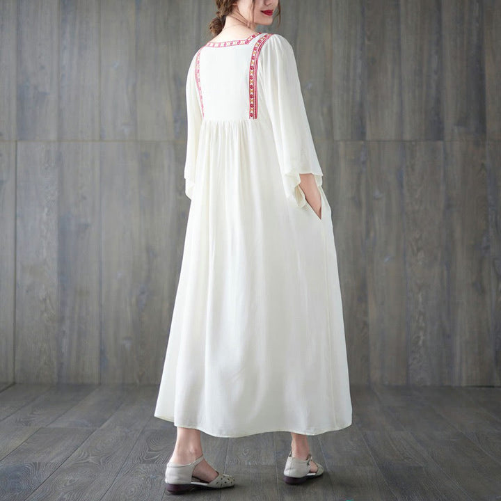 Vestido midi con bordado de Buddha Stones, dobladillo con volantes y bolsillos - image 2