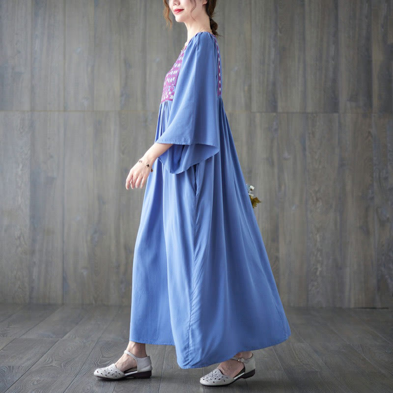 Vestido midi con bordado de Buddha Stones, dobladillo con volantes y bolsillos - image 17